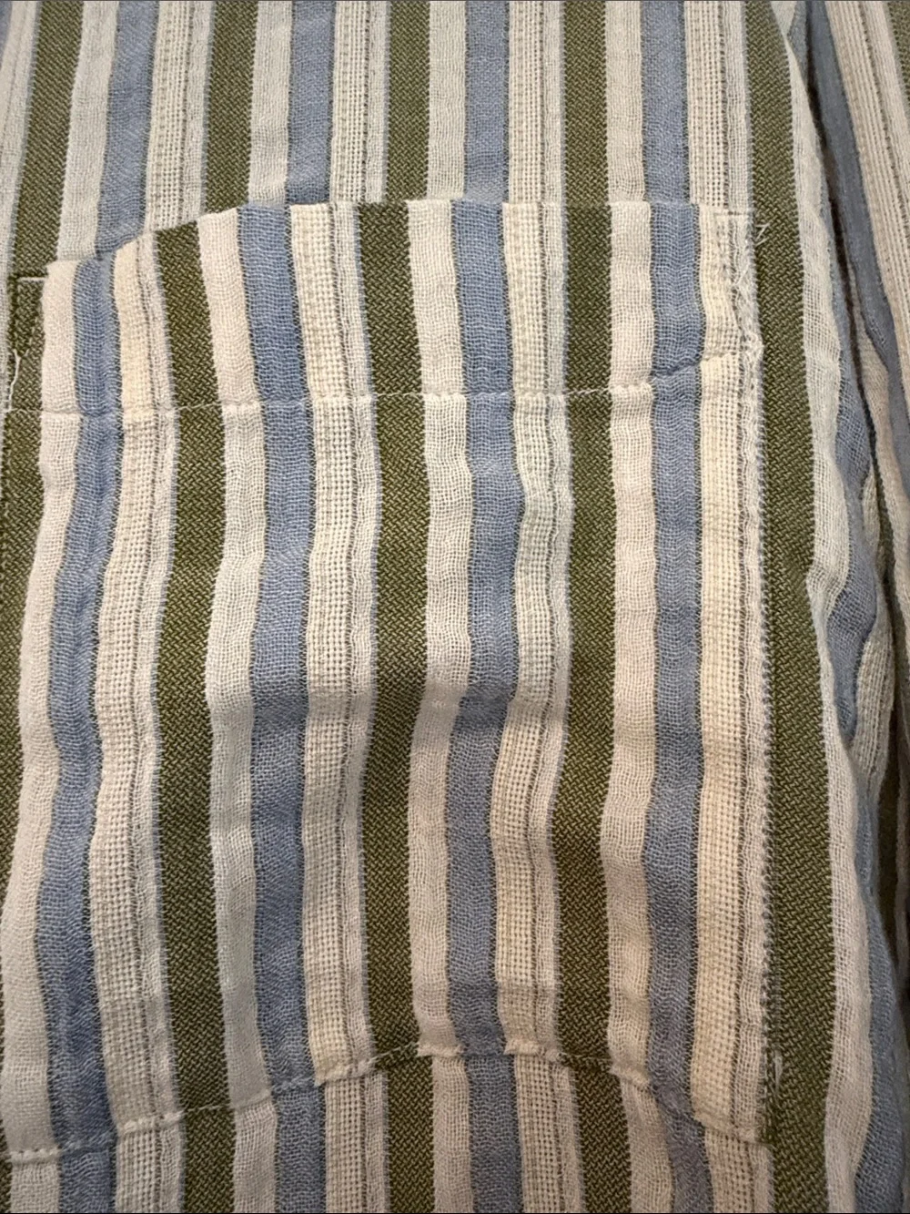 aerie Olive Green, Blue and White Striped Button-Down Shirt (NWT)